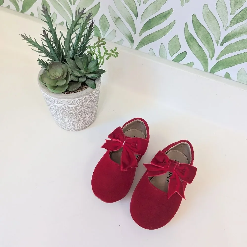 Toddler Girls Size 9 Red Velvet Bow Mary Jane Dress Shoes Coquette Holiday